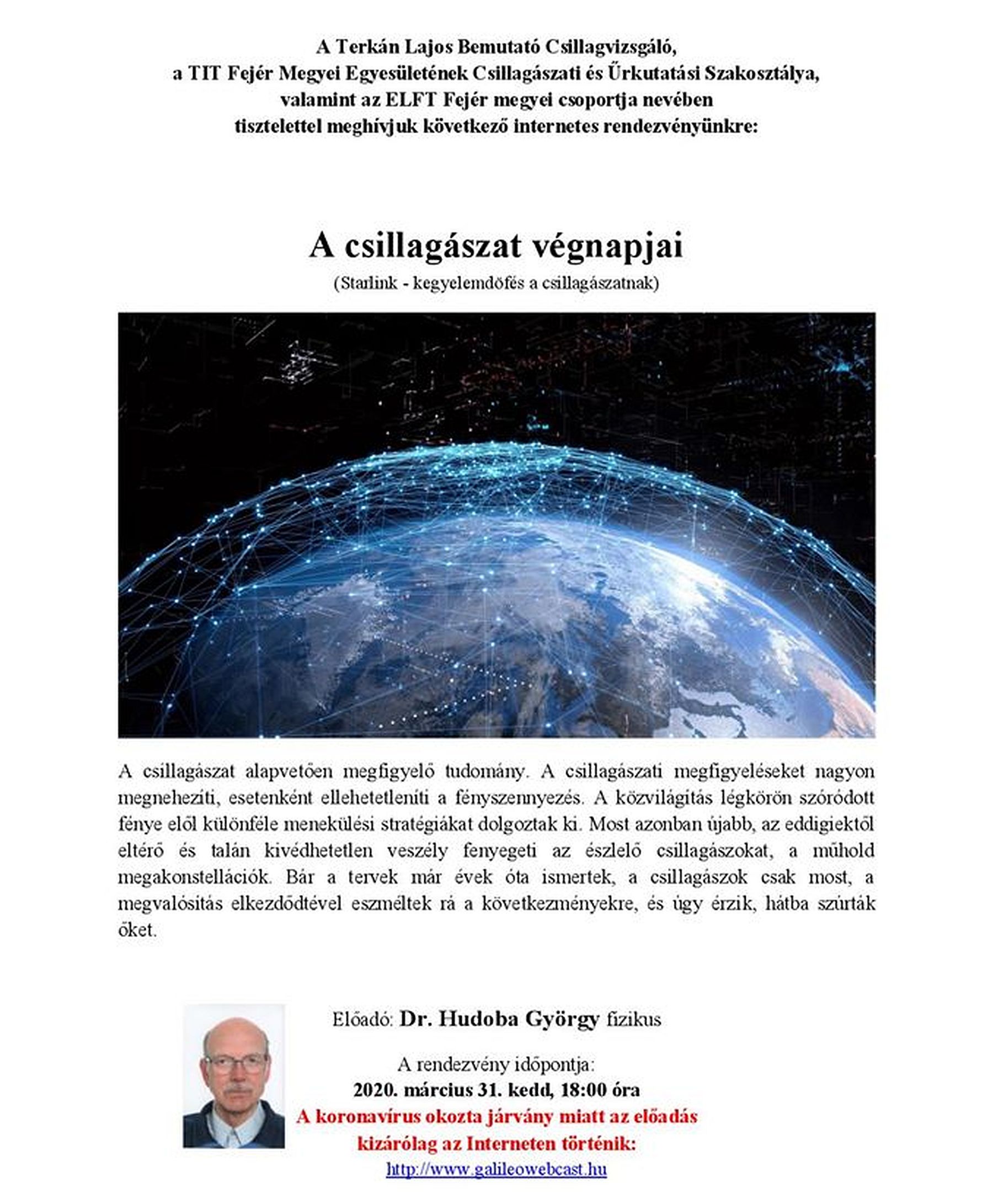 Online lesz elérhető a csillagászat végnapjai című előadás kedden